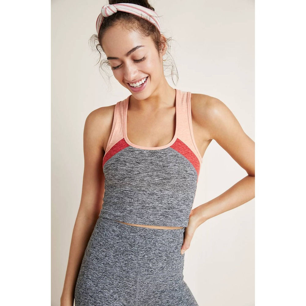 Beyond Yoga Tank Top Women XS Orange Colorblock Heathered Crop